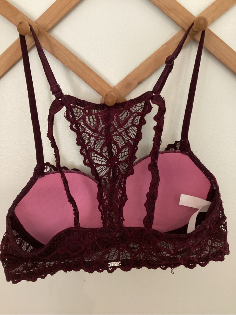PINK Victoria's Secret Maroon Lace Push-Up Bralette 32C